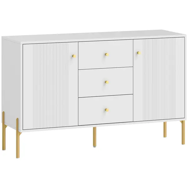 HOMCOM Bufet Modern de 2 Uși Bufet pentru Living cu 3 Sertare Rafturi Reg labile Alb 120x39,1x76 cm | Aosom Romania