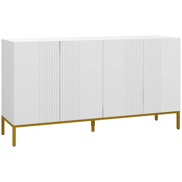 HOMCOM Bufet Modern pentru Living cu 4 Uși și Rafturi Reglabile, Închidere Moale, 140x40x75 cm, Alb | Aosom Romania