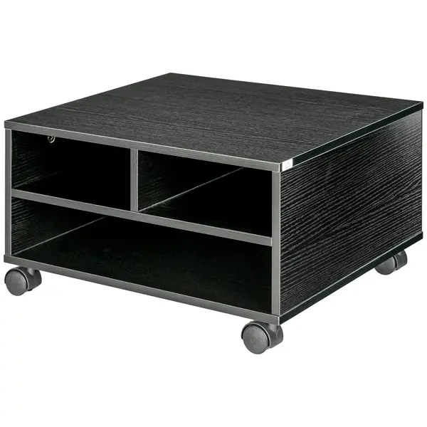 HOMCOM Cabinet pentru Imprimantă cu 2 Rafturi, Birou din Lemn și Cabinet de studiu cu Roți, 47x40x22.5 cm, Negru | Aosom Romania