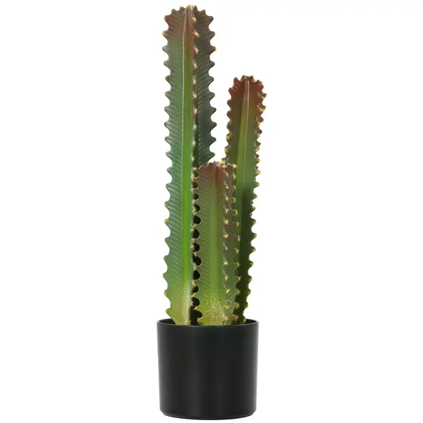 HOMCOM Cactus Artificial 66 cm Plantă Artificială Decorativă cu Ghiveci și 3 Frunze pentru Decor Interior Verde | Aosom Romania