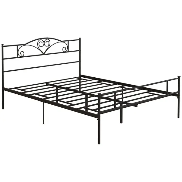 HOMCOM Cadru de pat dublu din metal pentru saltea 150x200 cm cu tăblie și picioare de 31 cm Cadru pat matrimonial cu spațiu de depozitare dedesubt 158x211x106 cm Negru | Aosom Romania