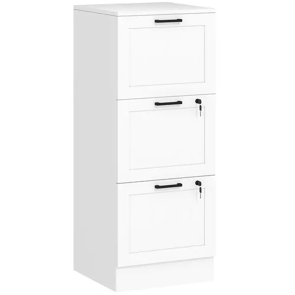 HOMCOM Caisson birou, mobilier de depozitare din lemn 3 sertare și încuietoare, șine de suspendare reglabile, 40 x 40 x 101 cm, alb | Aosom Romania