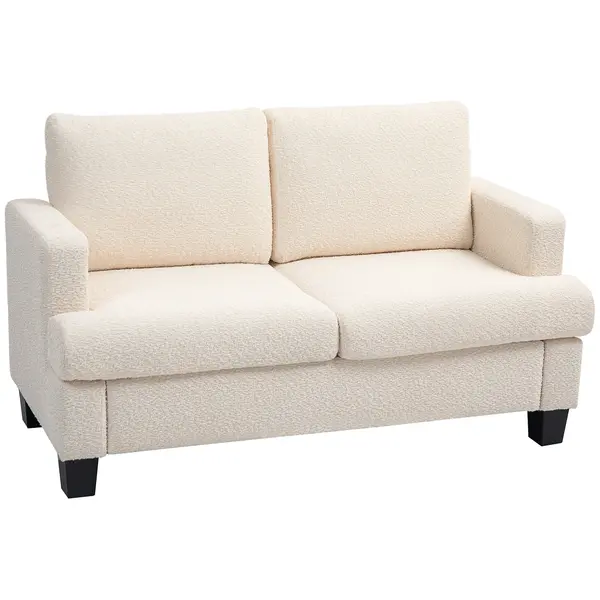 HOMCOM Canapé 2 locuri 120 cm cu perne de spătar detașabile, catifea pentru sufragerie, dormitor, birou, bej | Aosom Romania