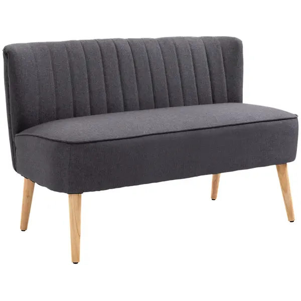 HOMCOM Canapea 2 Locuri din Material Textil fără Brațe cu Cusături, Canapea Compactă Modernă cu Picioare din Lemn de Cauciuc pentru Living, 117x56.5x77 cm, Gri Închis | Aosom Romania
