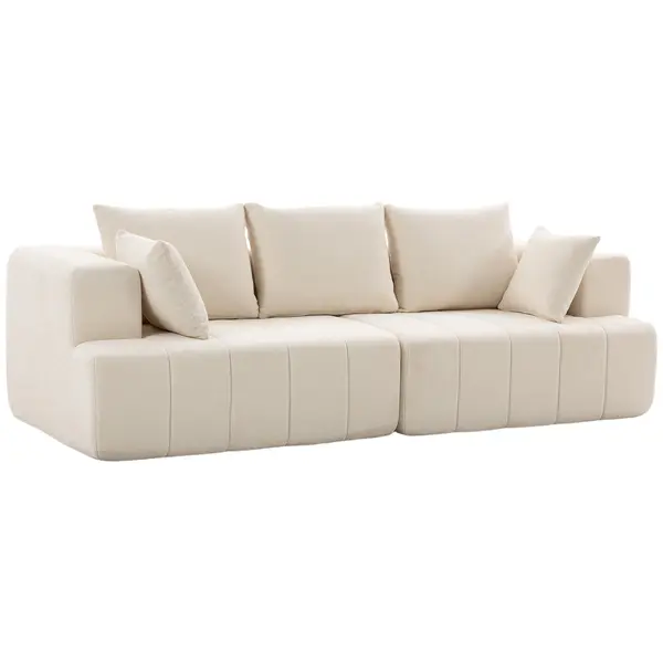 HOMCOM Canapea 3 locuri din chenille 248 cm, canapea modernă pentru living, șezut larg căptușit, perne cu arcuri, bej | Aosom Romania