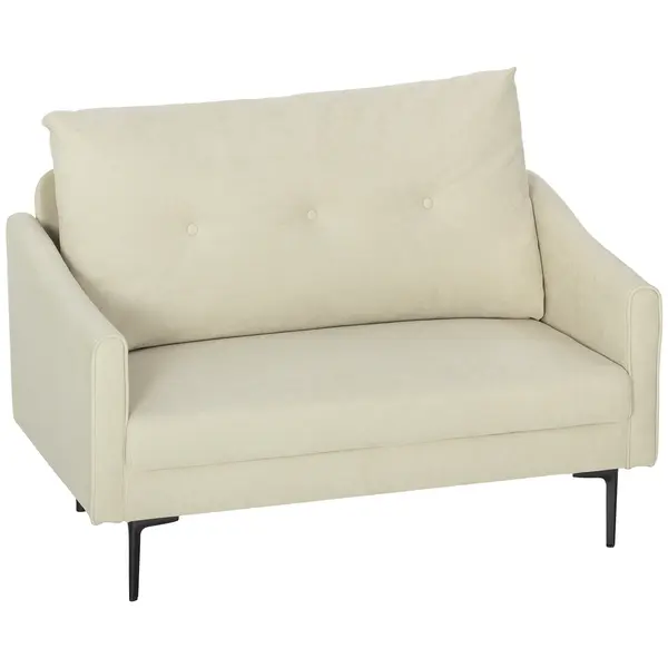 HOMCOM Canapea cu 2 Locuri din Catifea cu Spătar Matlasat și Pernă Detașabilă, Canapea Compactă Modernă cu Picioare din Metal pentru Sufragerie, 124x73x92 cm, Crem | Aosom Romania