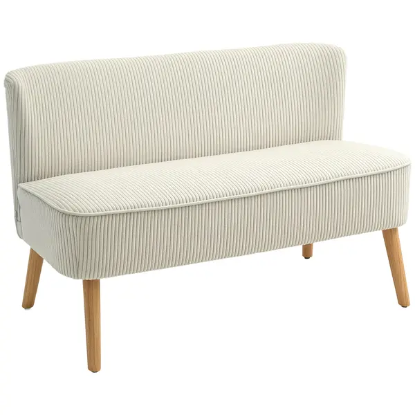 HOMCOM Canapea cu două locuri, umplutură moale, husă ușor de întreținut, până la 150 kg, 117 x 56,5 x 77 cm, Alb crem | Aosom Romania