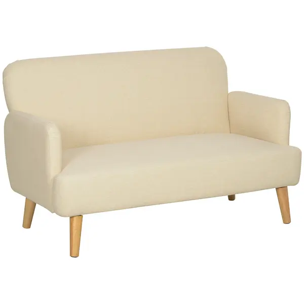 HOMCOM Canapea de două locuri, compactă, material prietenos cu pielea, până la 240 kg, 130x74x79 cm, alb crem | Aosom Romania