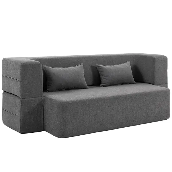 HOMCOM Canapea extensibilă 2 locuri din spumă, canapea de dormit cu brațe late, 2 perne, capacitate 360 kg, gri | Aosom Romania