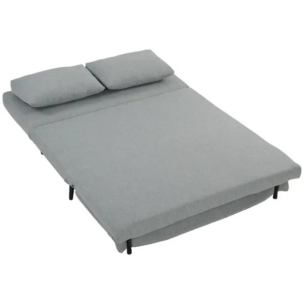 HOMCOM Canapea Extensibilă 2 Persoane 3 în 1 din Material Tip In cu 2 Perne, Cadru din Eucalipt, Gri Deschis | Aosom Romania