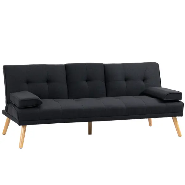 HOMCOM Canapea Extensibilă cu 3 Locuri, 2 Brațe Detașabile și Suport pentru Pahare, 181x77x78 cm, Gri antracit | Aosom Romania