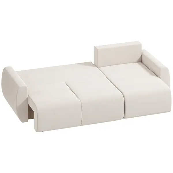 HOMCOM Canapea extensibilă cu chaise-longue reversibilă, canapea 3 locuri în formă L din velur sintetic, alb crem | Aosom Romania