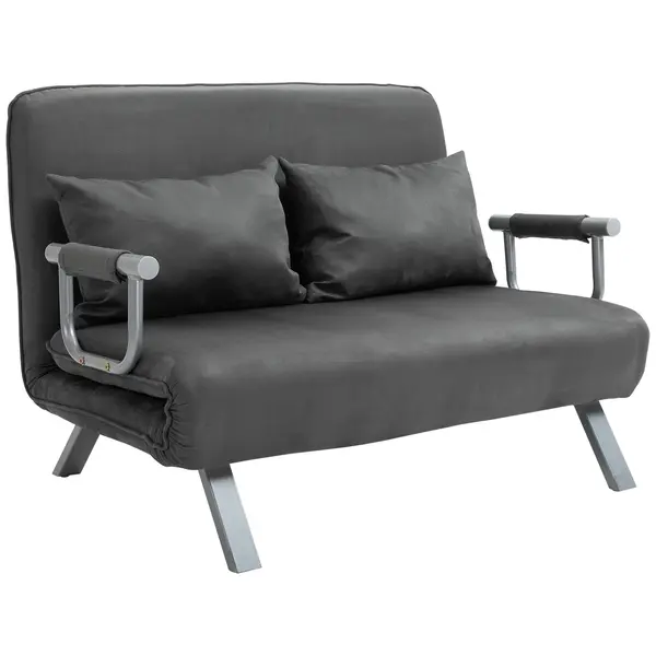 HOMCOM Canapea Extensibilă cu Șezut Reglabil în 5 Poziții și Perne Detașabile, Canapea din Imitație de Piele, 105x80x78 cm, Gri | Aosom Romania