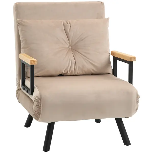HOMCOM Canapea Extensibilă cu Spătar Reglabil pe 5 Nivele, Canapea Pat Individuală Pliabilă cu Perne, 63x73x81 cm, Negru | Aosom Romania