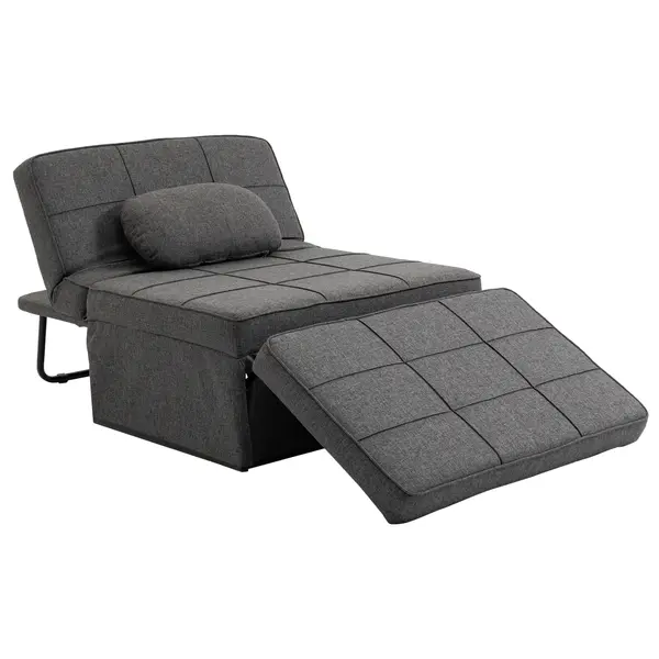 HOMCOM Canapea extensibilă cu Spătar Reglabil pe 5 Nivele și Pernă Suplimentară, 95x179x78 cm, Gri | Aosom Romania