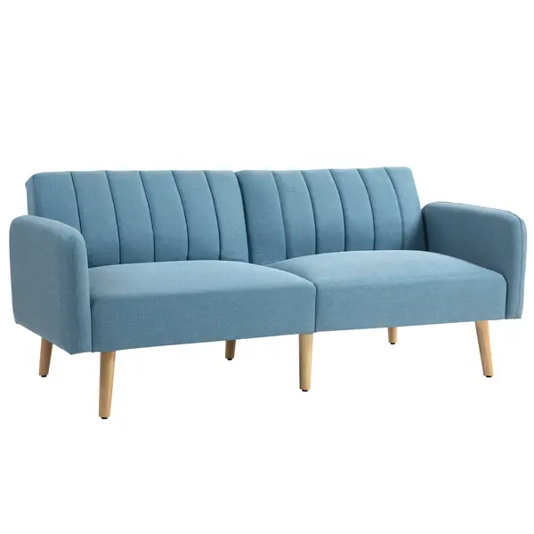 HOMCOM Canapea extensibilă pentru 2 persoane tapițată în material tip in sintetic cu spătar reglabil și brațere detașabile 173x75x73 cm Albastru | Aosom Romania