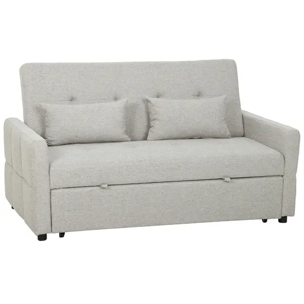 HOMCOM Canapea Pat cu Design Extensibil Clic Clac pentru 2 Locuri - Gri Deschis | Aosom Romania