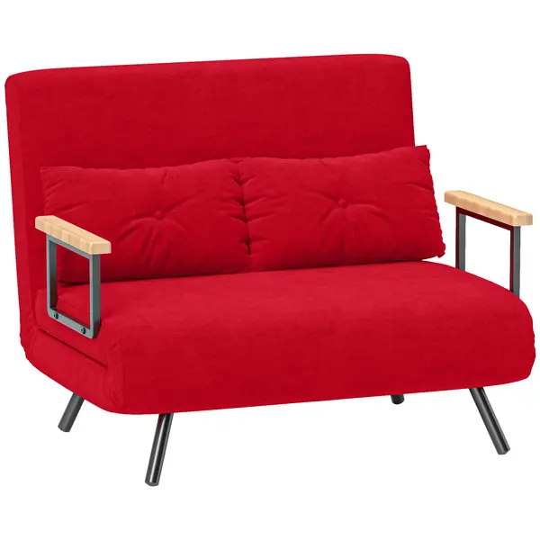 HOMCOM Canapea Pat de 2 Locuri cu Spătar Reglabil pe 5 Nivele, Canapea Pat Pliabilă Matrimonială, 102x73x81 cm, Roșu | Aosom Romania