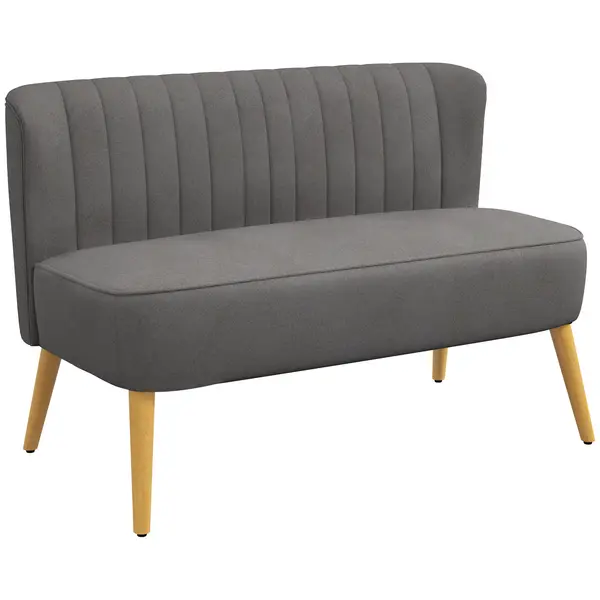 HOMCOM Canapea retro 2 locuri, picioare din lemn, 117 cm x 56,5 cm x 77 cm, gri închis | Aosom Romania