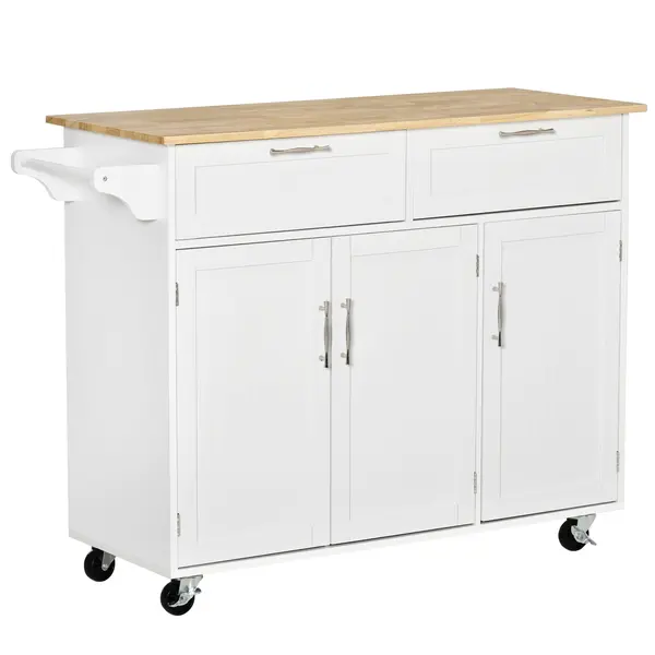HOMCOM Cărucior Bucătărie Multifuncțional cu Spațiu Depozitare, 121x46x91 cm, Design Modern, Alb | Aosom Romania