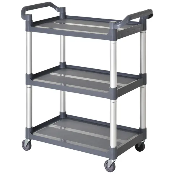 HOMCOM Cărucior de bucătărie cu 3 niveluri, 35 kg/raft, pe roți, pentru bucătărie, sufragerie, birou, 88x44x93 cm, gri | Aosom Romania