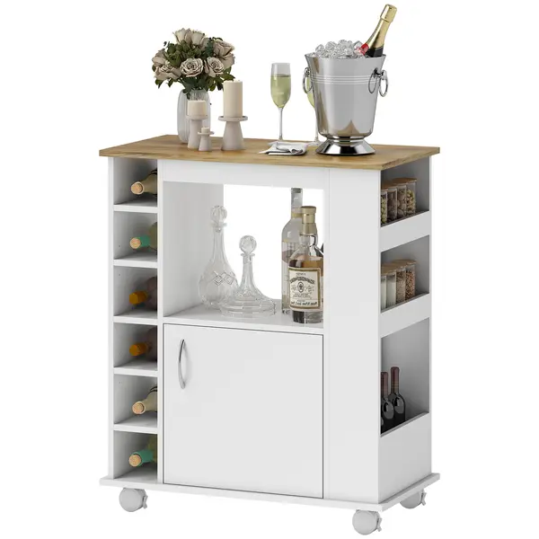 HOMCOM Cărucior de Bucătărie cu Dulăpior, 6 Compartimente de Depozitare și 3 Rafturi Laterale, 75x39.5x88 cm, Alb | Aosom Romania