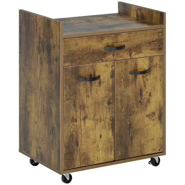 HOMCOM Cărucior de Bucătărie, Insulă de Bucătărie din Lemn cu 4 Roți și Raft Reglabil, 60x40x77 cm, Maro Rustic | Aosom Romania