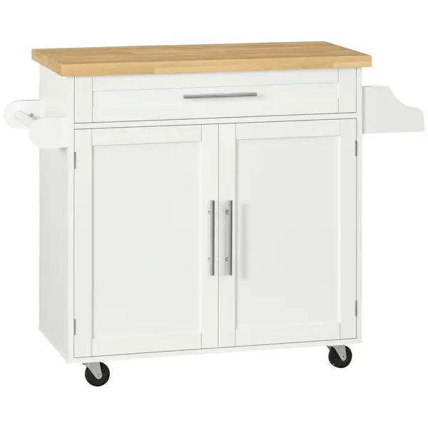 HOMCOM Cărucior de bucătărie Servie, Insulă de bucătărie, 1 Suport pentru condimente, 1 Suport pentru prosoape, 109 cm x 40 cm x 89 cm, Alb | Aosom Romania
