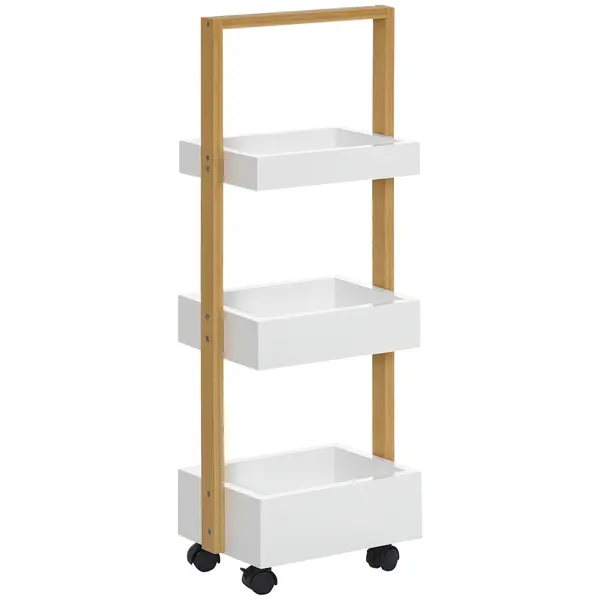 HOMCOM Cărucior de depozitare cu 3 nivele, etajeră ușor de asamblat pentru baie bucătărie birou 28 x 18 x 75 cm alb | Aosom Romania
