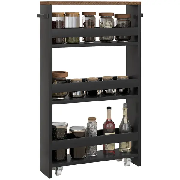 HOMCOM Cărucior de depozitare pe roți 3 nivele de depozitare și mâner, dim. 51,5l x 13l x 80H cm | Aosom Romania