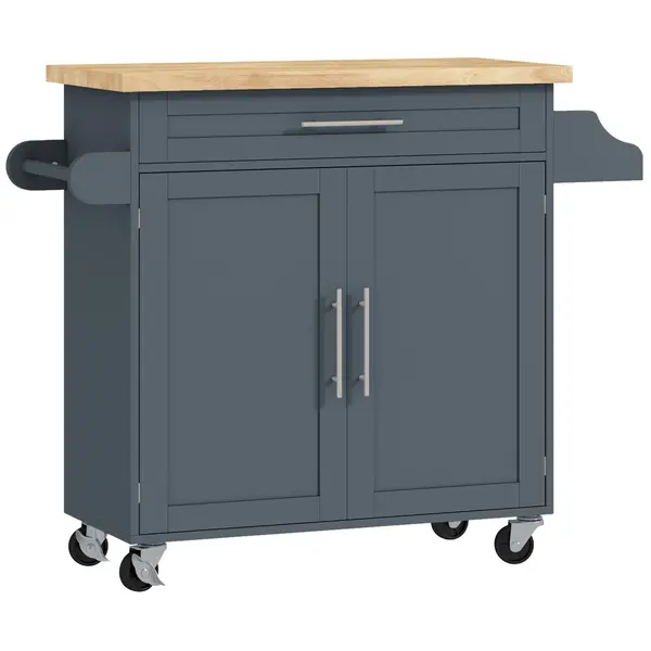HOMCOM Cărucior Multifuncțional de Bucătărie cu Sertar, Roți, Suport pentru Condimente și Dulăpior, 109x40x89 cm, Gri | Aosom Romania