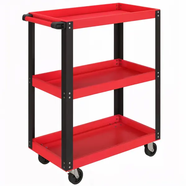 HOMCOM Cărucior Porta Unelte cu 3 Rafturi din Metal și PP, 70.5x35x82.5 cm, Roșu și Negru | Aosom Romania