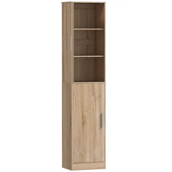 HOMCOM Coloană pentru baie cu 2 uși și 4 rafturi reglabile, 40 x 35 x 180 cm, lemn natural | Aosom Romania