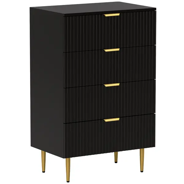 HOMCOM Comodă 4 sertare comodă pentru dormitor mobilier de depozitare modern cu mânere și picioare aurii, dim. 60 x 40 x 96 cm, negru | Aosom Romania