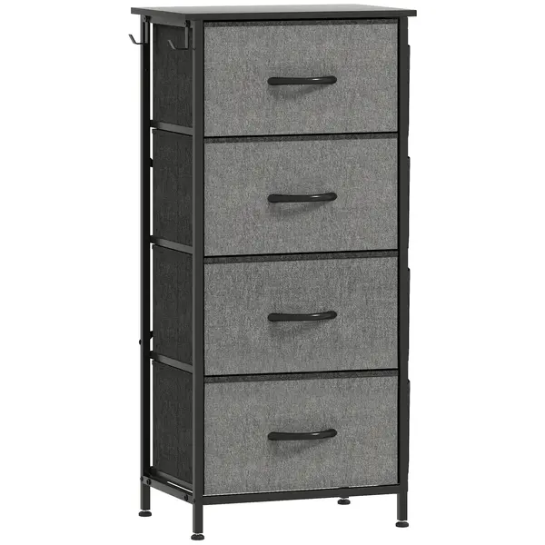 HOMCOM Comodă 4 sertare din material textil, mobilier de depozitare cu 4 buzunare, 2 cârlige, structură din oțel, 45 x 30 x 94,5 cm, gri | Aosom Romania
