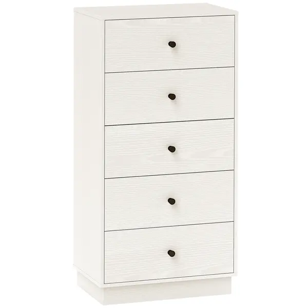 HOMCOM Comoda 5 sertare, mobilier de depozitare inalt si ingust, stil modern pentru camera de zi, living - 47x29x95cm, alb | Aosom Romania