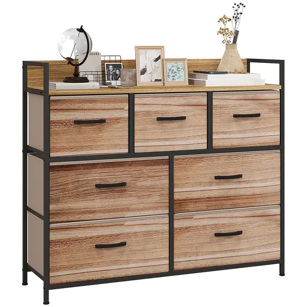 HOMCOM Comodă 7 sertare mobilier de depozitare sertar în țesătură pliabil - structură oțel negru - 98 x 29 x 85 cm | Aosom Romania