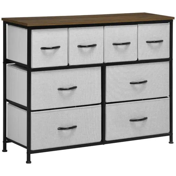 HOMCOM Comodă 8 sertare mobilier de depozitare sertar din material textil pliabil, structură din oțel negru, 100 x 30 x 78 cm | Aosom Romania