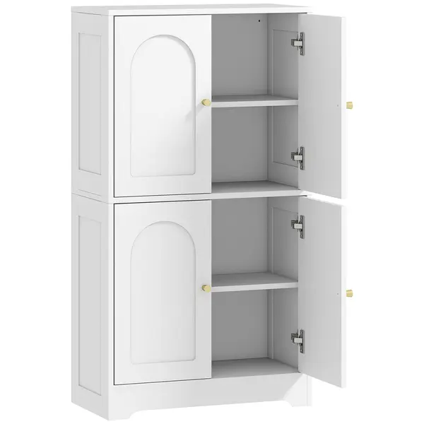 HOMCOM Comodă Bucătărie, Dulap Bucătărie cu 2 Dulapuri, 4 Uși Arcuite, 2 Rafturi Reglabile, cu Dispozitiv Anti-Răsturnare, 60x30x110 cm, pentru Sala de Masă, Living, Alb | Aosom Romania
