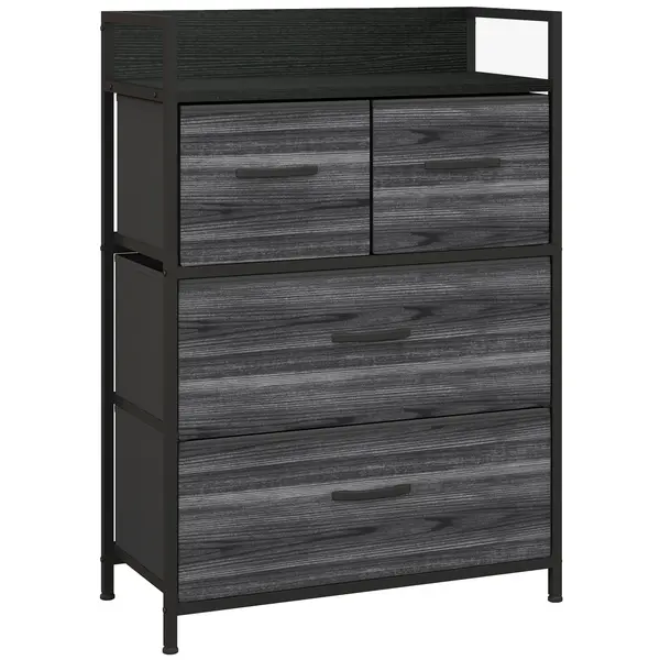 HOMCOM Comodă, Bufet, 4 sertare din material textil, Design industrial, 60x29x85cm, Negru | Aosom Romania
