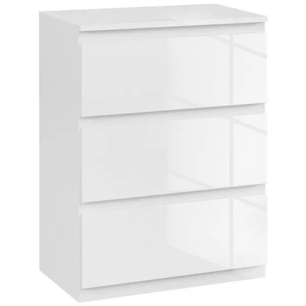 HOMCOM Comoda cu 3 Sertare Comoda de Dormitor Moderna cu Design Anti-rasturnare 55x34x75 cm Alb Lucios | Aosom Romania