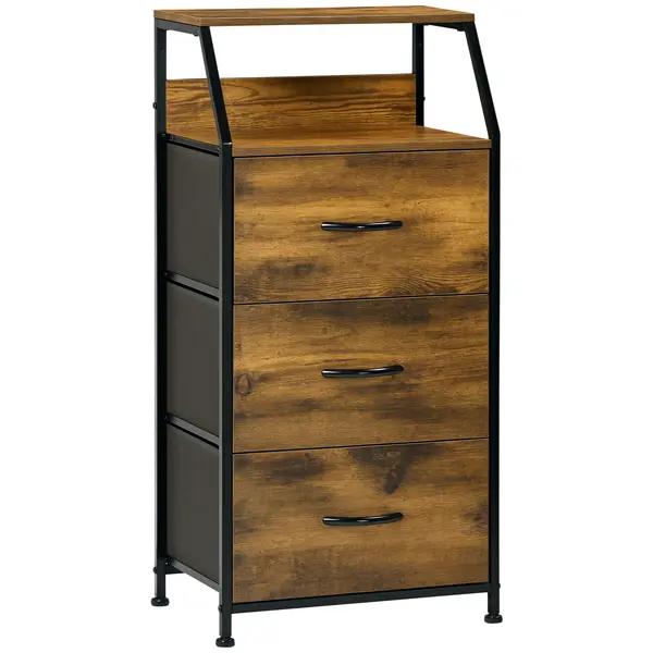 HOMCOM Comodă cu 3 sertare din material textil detasabile si 2 rafturi, 44 x 29 x 92 cm, lemn si metal | Aosom Romania