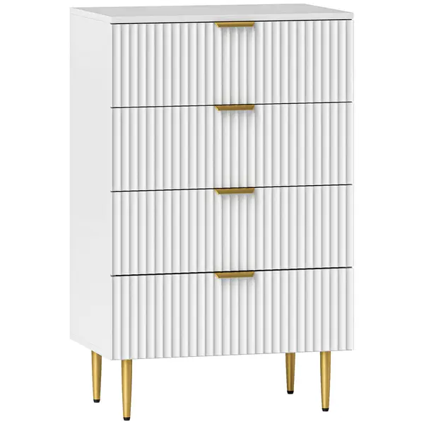 HOMCOM Comodă cu 4 Sertare din Lemn MDF, Comodă Modernă cu Mânere și Picioare Aurii, 60x40x96 cm, Alb | Aosom Romania