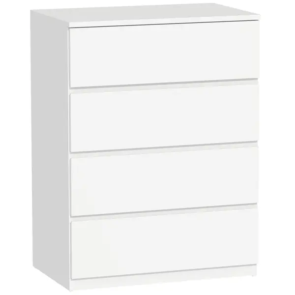 HOMCOM Comodă cu 4 Sertare, Organizator de Depozitare cu Ghidaje Metalice și Mânere cu Caneluri, 60x40x80 cm, Alb | Aosom Romania