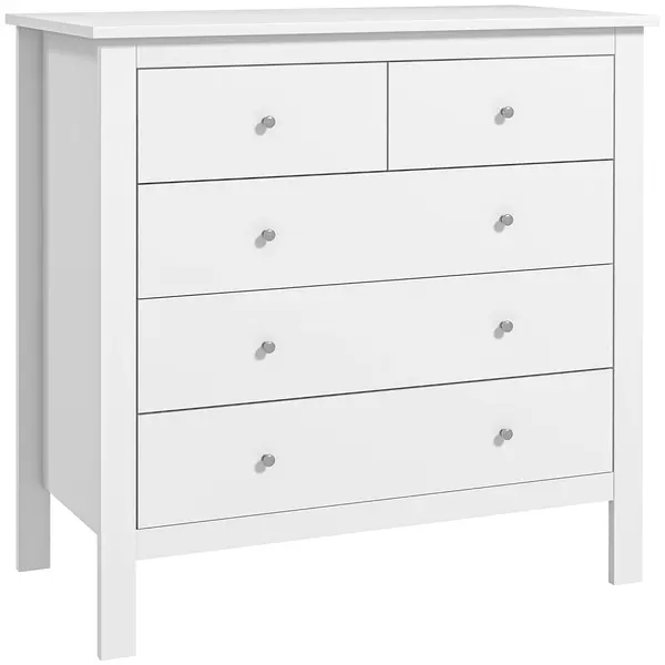 HOMCOM Comodă cu 5 sertare, mobilier de depozitare, cu mânere, șine metalice, din lemn, 79l x 39,5P x 80,5H cm, alb | Aosom Romania