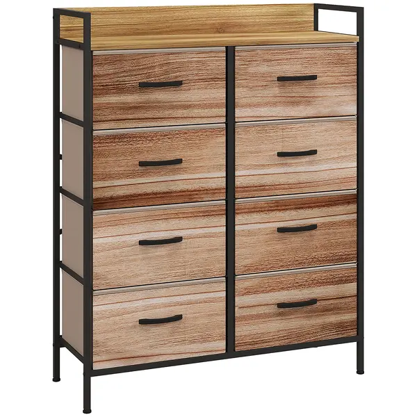 HOMCOM Comodă de depozitare 8 sertare din material textil detașabile, poliță superioară și cadru din oțel 79L x 29l x 101H cm | Aosom Romania