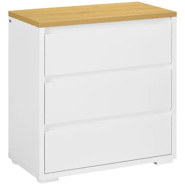 HOMCOM Comodă Depozitare, 3 Sertare, Mobilier Dormitor/Cameră de Zi, Alb/Lemn Natural | Aosom Romania