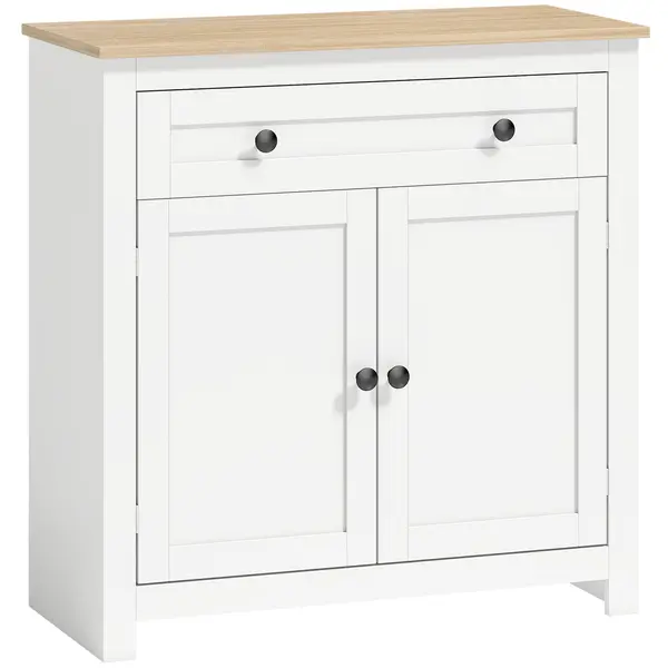 HOMCOM Comodă dulap de bucătărie cu sertar, două uși, poliță reglabilă, pentru living, 78,5 x 35 x 80 cm Alb | Aosom Romania