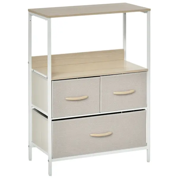 HOMCOM Comodă mobilier de depozitare cu 3 sertare material textil, raft și blat superior, 58L x 29l x 81,5H cm | Aosom Romania