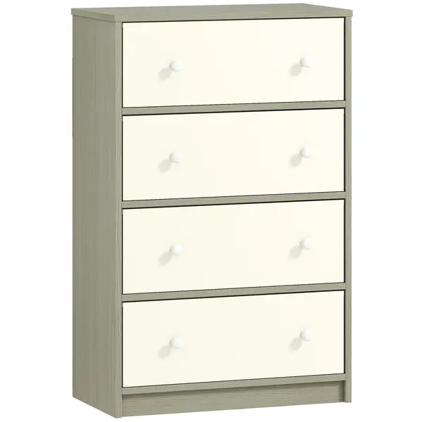 HOMCOM Comodă Modernă cu 4 Sertare Pliabile 58x30x91 cm, Alb și Gri | Aosom Romania